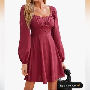 Cupshe Wine Long Sleeve Dress
